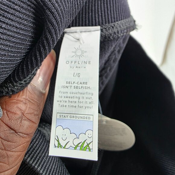 Offline By Aerie High-Waisted Ribbed Leggings L/G Black - Picture 3 of 9